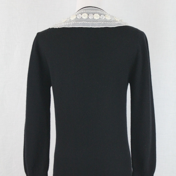 Trelise Cooper Pure Cashmere Cardigan Beaded Silk Lace Collar, Crystal Buttons - Picture 5 of 9